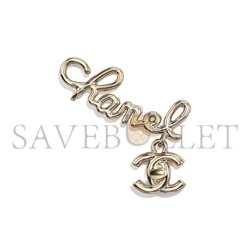 Ch**el cc logo cursive signature gold tone ear crawler cuff clip earrings